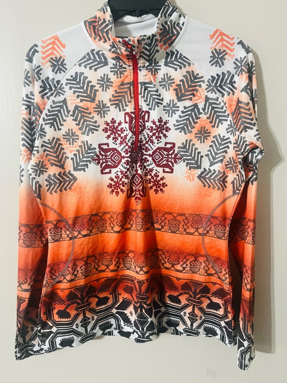 Athleta Snowflake Orange Pullover Sweater Half Zip Size M